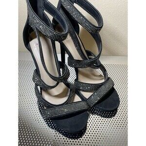 Heart In D Black Scrappy Rhinestone Sandal Size 8
